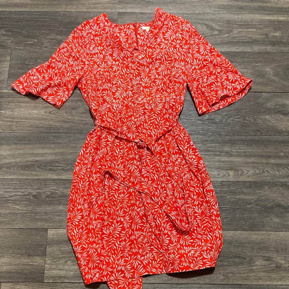 Boden Red Leaf Print Mini Dress Size 12